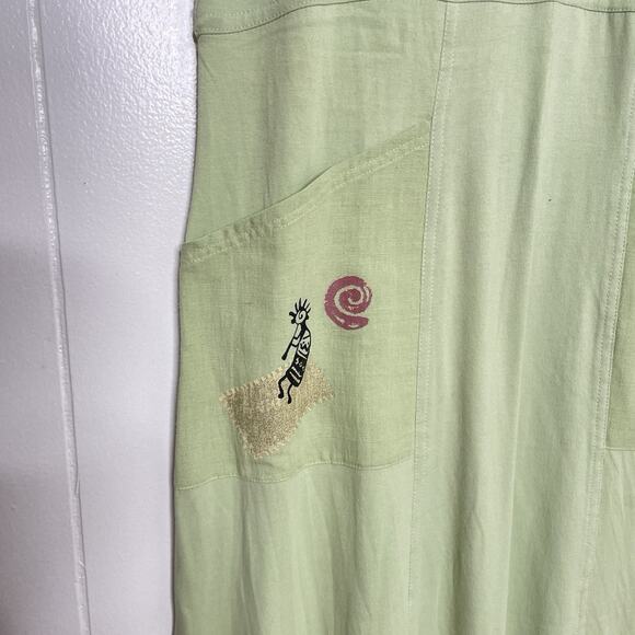 NWT Vintage Maxi Dress Green Cotton Size M Patchwork Block Print Boho Hippie Art - Picture 6 of 12